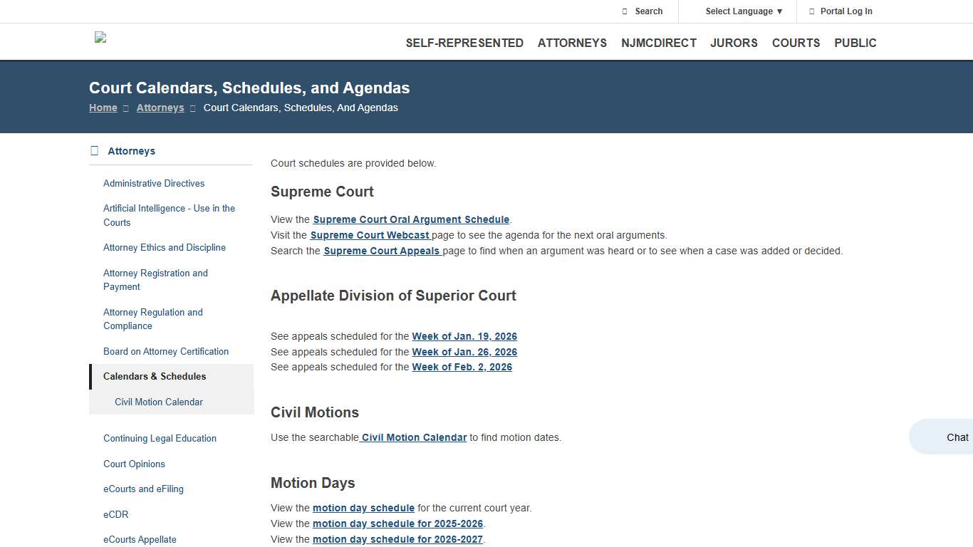Court Calendars, Schedules, and Agendas | NJ Courts